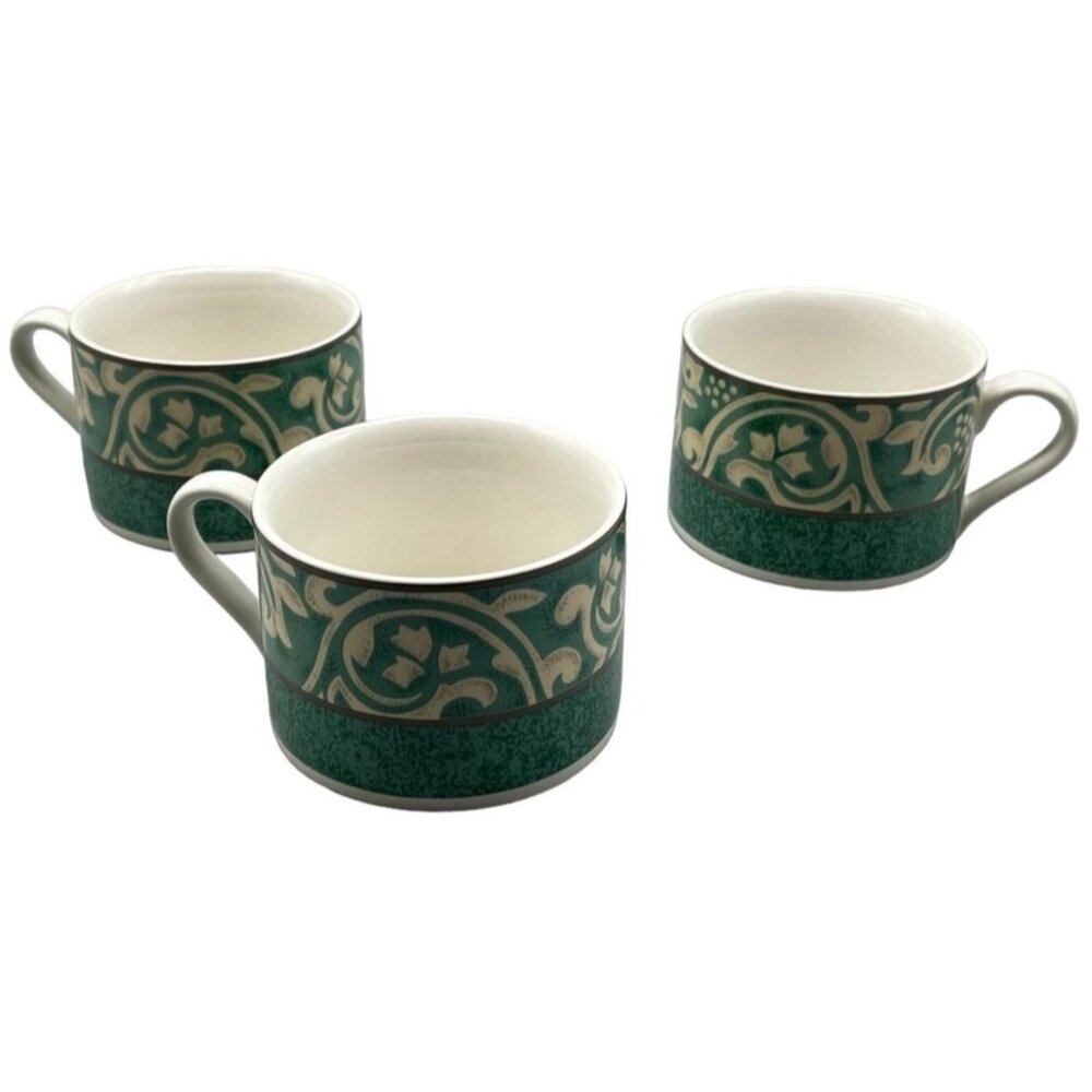 sango 93 pavillion 4856 coffee cup mug set of 3 green white floral READ